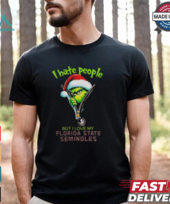 Grinch Santa Hat I Hate People But I Love My Florida State Seminoles Christmas Logo Shirt