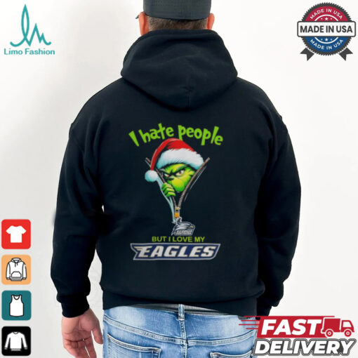 Grinch Santa Hat I Hate People But I Love My Georgia Southern Eagles Christmas Logo Shirt