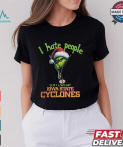 Grinch Santa Hat I Hate People But I Love My Iowa State Cyclones Christmas Logo Shirt