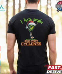 Grinch Santa Hat I Hate People But I Love My Iowa State Cyclones Christmas Logo Shirt