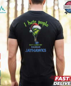 Grinch Santa Hat I Hate People But I Love My Kansas Jayhawks Christmas Logo Shirt