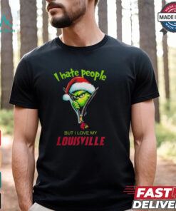 Grinch Santa Hat I Hate People But I Love My Louisville Cardinals Christmas Logo Shirt
