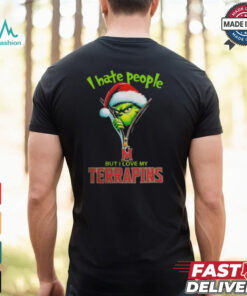 Grinch Santa Hat I Hate People But I Love My Maryland Terrapins Christmas Logo Shirt