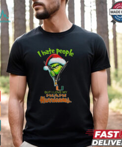 Grinch Santa Hat I Hate People But I Love My Miami Hurricanes Christmas Logo Shirt