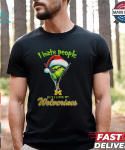 Grinch Santa Hat I Hate People But I Love My Michigan Wolverines Christmas Logo Shirt