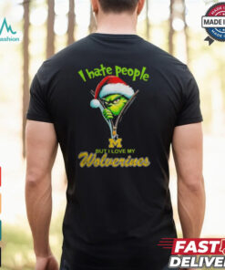 Grinch Santa Hat I Hate People But I Love My Michigan Wolverines Christmas Logo Shirt