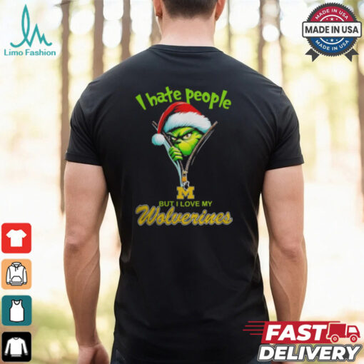 Grinch Santa Hat I Hate People But I Love My Michigan Wolverines Christmas Logo Shirt