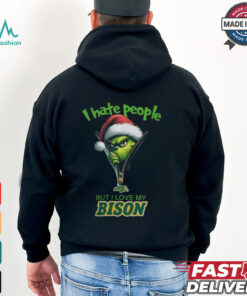 Grinch Santa Hat I Hate People But I Love My North Dakota State Bison Christmas Logo Shirt
