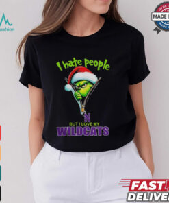 Grinch Santa Hat I Hate People But I Love My Northwestern Wildcats Christmas Logo Shirt