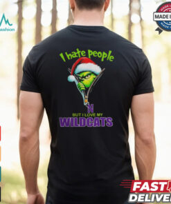 Grinch Santa Hat I Hate People But I Love My Northwestern Wildcats Christmas Logo Shirt