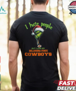 Grinch Santa Hat I Hate People But I Love My Oklahoma State Cowboys Christmas Logo Shirt