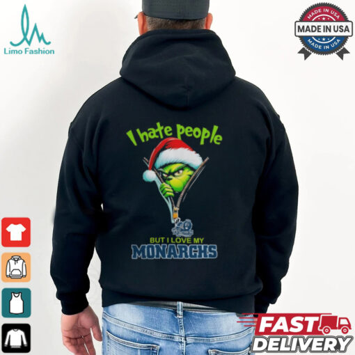 Grinch Santa Hat I Hate People But I Love My Old Dominion Monarchs Christmas Logo Shirt
