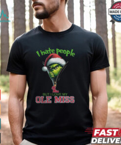 Grinch Santa Hat I Hate People But I Love My Ole Miss Rebels Christmas Logo Shirt