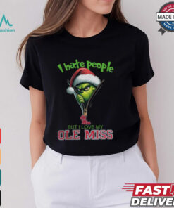 Grinch Santa Hat I Hate People But I Love My Ole Miss Rebels Christmas Logo Shirt