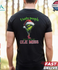 Grinch Santa Hat I Hate People But I Love My Ole Miss Rebels Christmas Logo Shirt