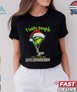 Grinch Santa Hat I Hate People But I Love My Purdue Boilermakers Christmas Logo Shirt