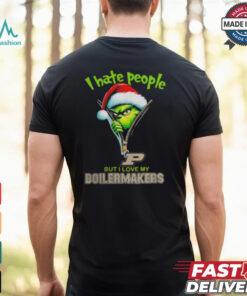 Grinch Santa Hat I Hate People But I Love My Purdue Boilermakers Christmas Logo Shirt