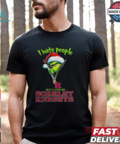 Grinch Santa Hat I Hate People But I Love My Rutgers Scarlet Knights Christmas Logo Shirt