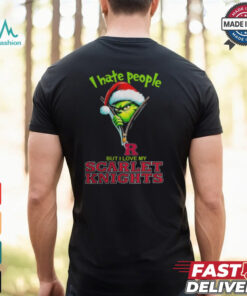Grinch Santa Hat I Hate People But I Love My Rutgers Scarlet Knights Christmas Logo Shirt
