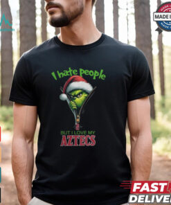 Grinch Santa Hat I Hate People But I Love My San Diego State Aztecs Christmas Logo Shirt