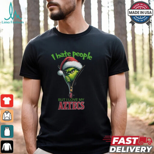 Grinch Santa Hat I Hate People But I Love My San Diego State Aztecs Christmas Logo Shirt