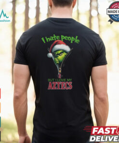 Grinch Santa Hat I Hate People But I Love My San Diego State Aztecs Christmas Logo Shirt