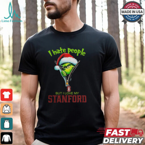 Grinch Santa Hat I Hate People But I Love My Stanford Cardinal Christmas Logo Shirt