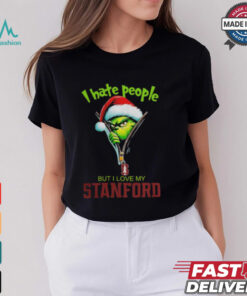 Grinch Santa Hat I Hate People But I Love My Stanford Cardinal Christmas Logo Shirt