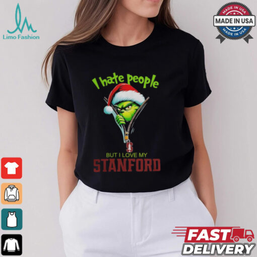 Grinch Santa Hat I Hate People But I Love My Stanford Cardinal Christmas Logo Shirt