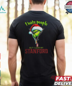Grinch Santa Hat I Hate People But I Love My Stanford Cardinal Christmas Logo Shirt