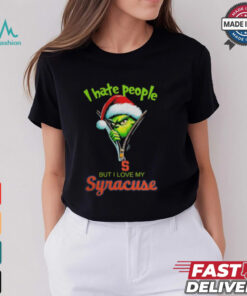 Grinch Santa Hat I Hate People But I Love My Syracuse Orange Christmas Logo Shirt