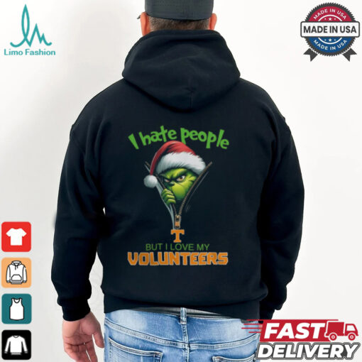 Grinch Santa Hat I Hate People But I Love My Tennessee Volunteers Christmas Logo Shirt