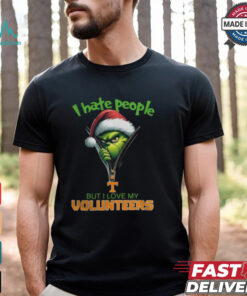 Grinch Santa Hat I Hate People But I Love My Tennessee Volunteers Christmas Logo Shirt