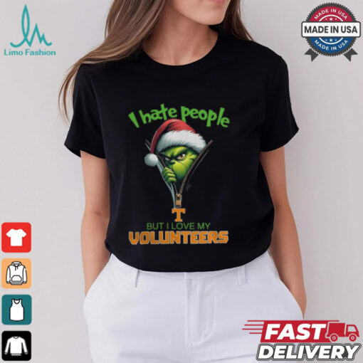 Grinch Santa Hat I Hate People But I Love My Tennessee Volunteers Christmas Logo Shirt
