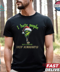 Grinch Santa Hat I Hate People But I Love My UCF Knights Christmas Logo Shirt
