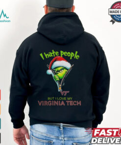 Grinch Santa Hat I Hate People But I Love My Virginia Tech Hokies Christmas Logo Shirt