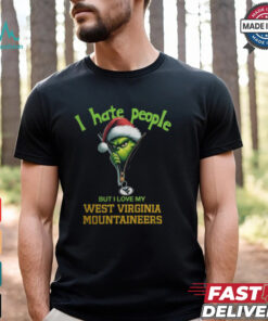 Grinch Santa Hat I Hate People But I Love My West Virginia Mountaineers Christmas Logo Shirt