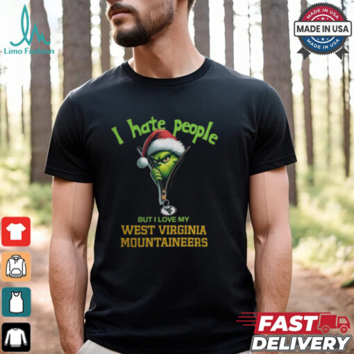 Grinch Santa Hat I Hate People But I Love My West Virginia Mountaineers Christmas Logo Shirt