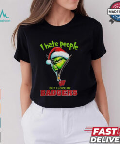 Grinch Santa Hat I Hate People But I Love My Wisconsin Badgers Christmas Logo Shirt