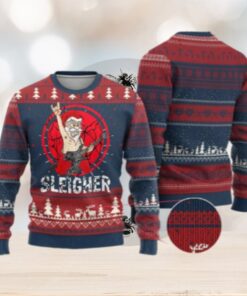 Heavy Mental Ugly Christmas Sweater Sleigher Santa Playing Guitar