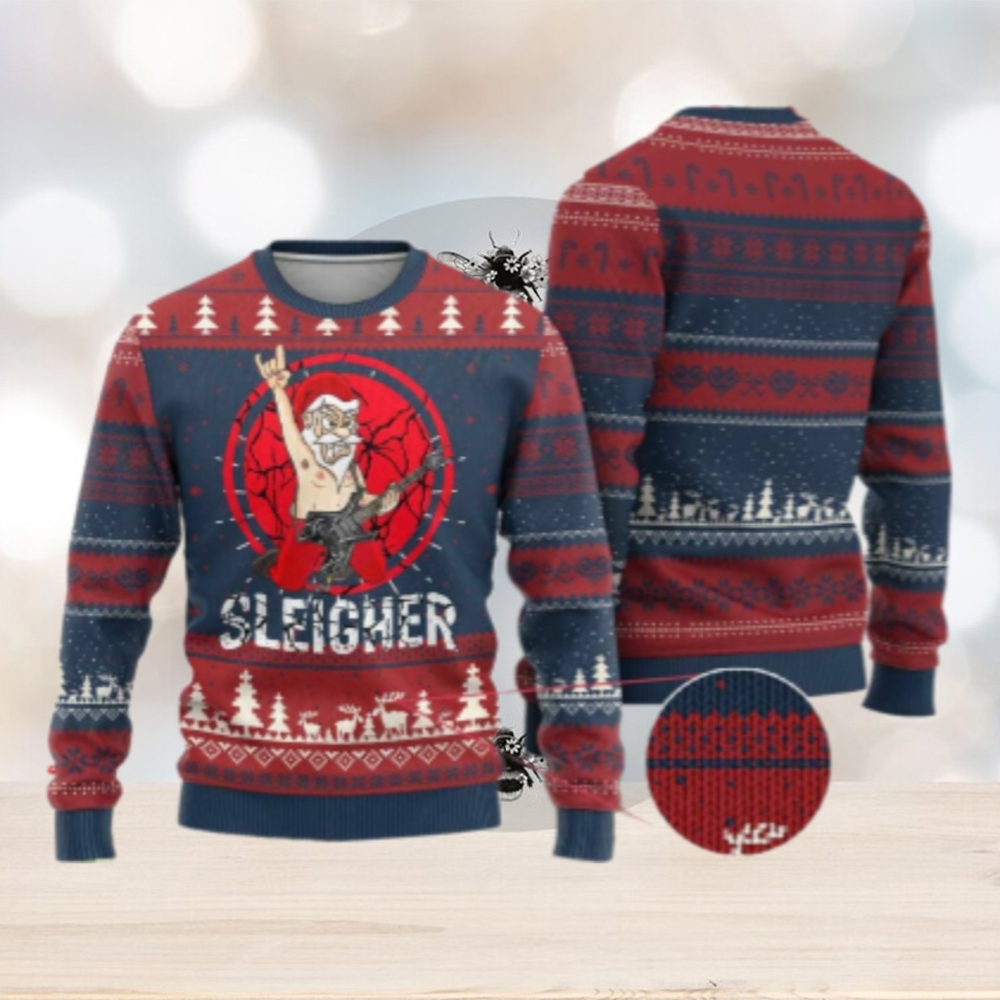 Heavy Mental Ugly Christmas Sweater Sleigher Santa Playing Guitar Heavy Mental Ugly Christmas Sweater Sleigher Santa Playing Guitar