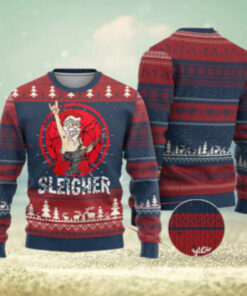 Heavy Mental Ugly Christmas Sweater Sleigher Santa Playing Guitar