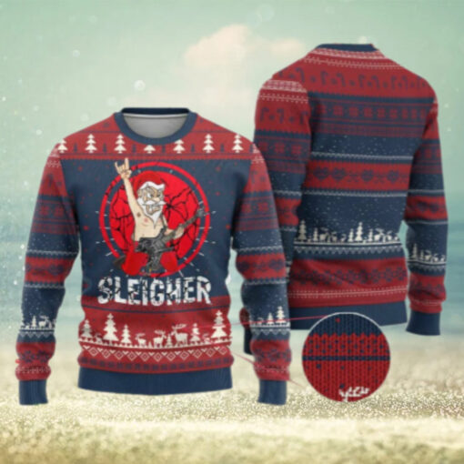 Heavy Mental Ugly Christmas Sweater Sleigher Santa Playing Guitar