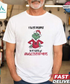 I Hate People But I Love My Arkansas State Red Wolves Grinch Merry Christmas Shirt