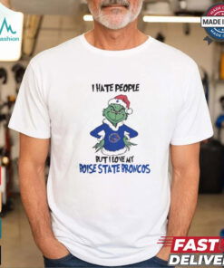 I Hate People But I Love My Boise State Broncos Grinch Merry Christmas Shirt