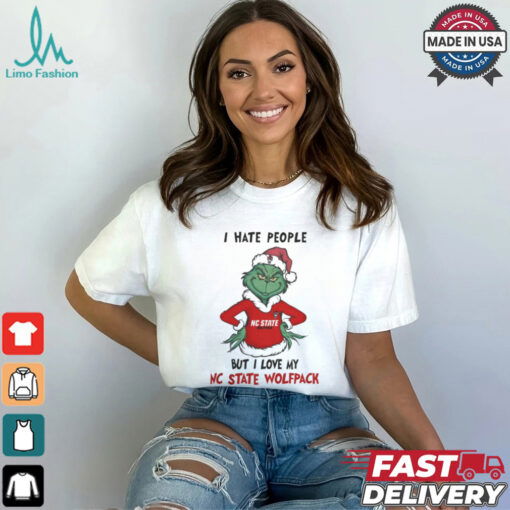 I Hate People But I Love My NC State Wolfpack Grinch Merry Christmas Shirt