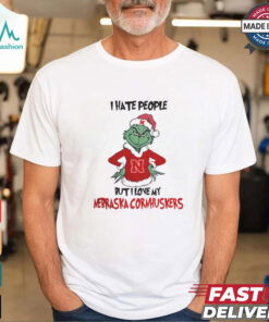 I Hate People But I Love My Nebraska Cornhuskers Grinch Merry Christmas Shirt