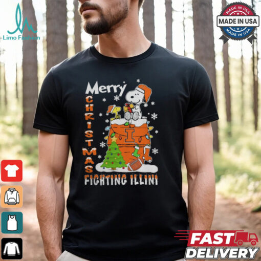 Illinois Fighting Illini Snoopy And Woodstock Merry Christmas Shirt
