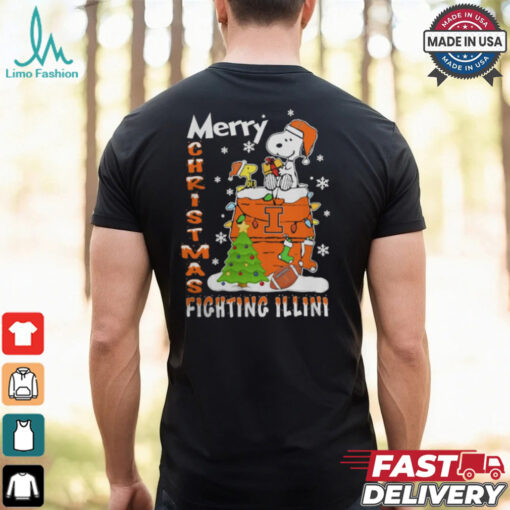 Illinois Fighting Illini Snoopy And Woodstock Merry Christmas Shirt