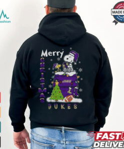 James Madison Dukes Snoopy And Woodstock Merry Christmas Shirt